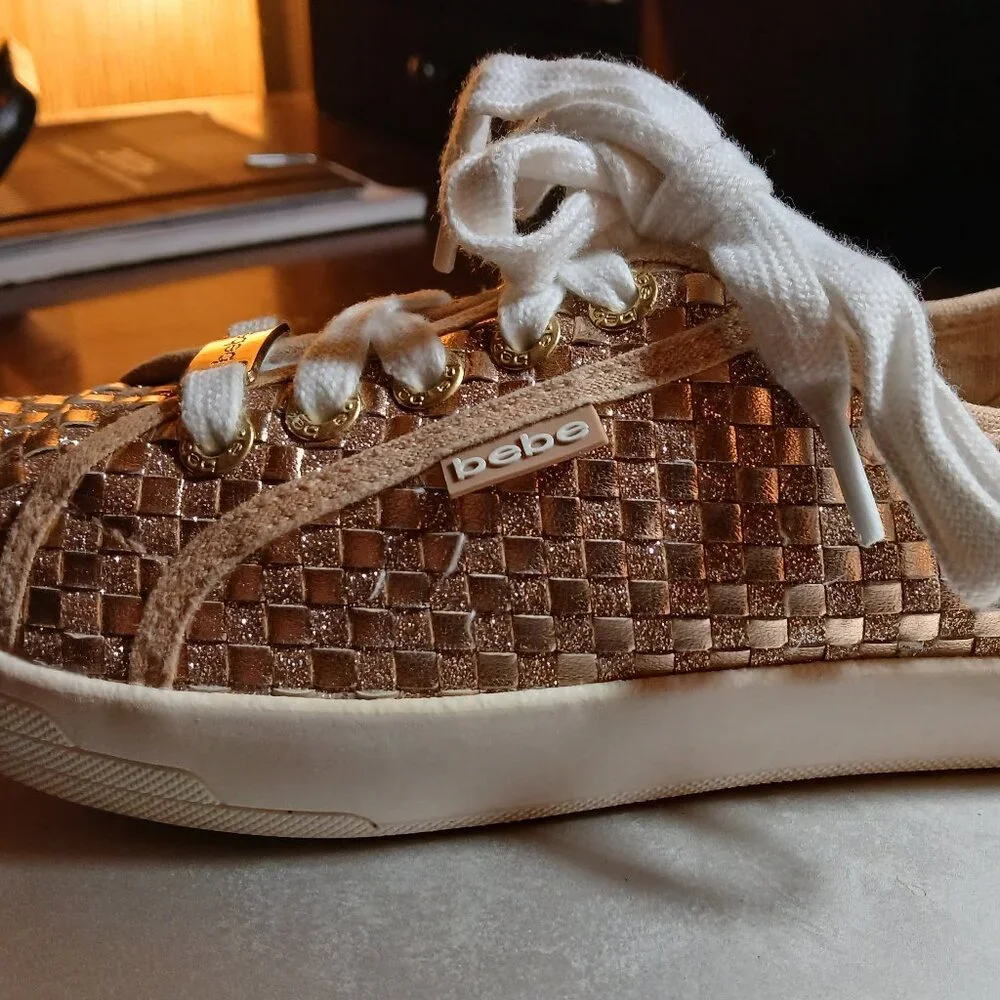 BEBE SPORT Two Tone Gold Metallic Sneakers 7M - EUC - Picture 7 of 14